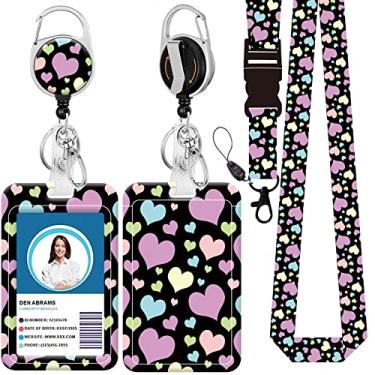 Imagem de Cordão de crachá, suporte retrátil para crachá com mosquetão e clipe de cinto, cordão com fecho lagosta para porta-crachás, presente de escritório para enfermeiras e professores (BLC-Hearts)