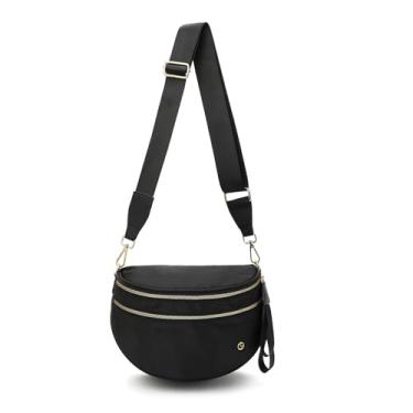 Imagem de TRMFUSA Bolsa tiracolo quadriculada para mulheres, grande, de nylon, pochete com alça de ombro ajustável, Preto