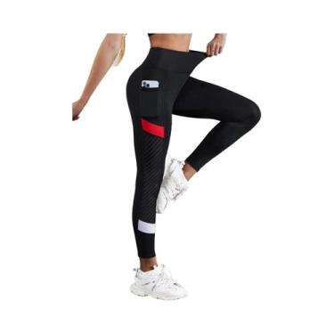 Imagem de Calças De Yoga Femininas De Cintura Alta Com Detalhes Em Malha, Contro