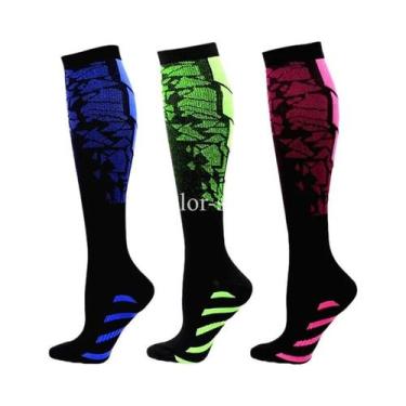 Imagem de Meias De Compressão Com Estampa Floral, Pacote Com 3 Pares Para Homens