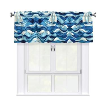 Imagem de QAZWZML Cortinas decorativas estampadas de barco à vela no mar, cortinas curtas 137 x 45 cm, adequadas para quartos, cozinhas e varandas
