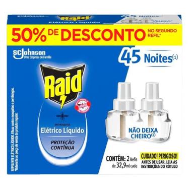 Imagem de Repelente Elétrico Líquido Raid 45 Noites Refil 2 Unidades 32,9ml