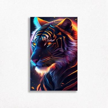 Imagem de Quadro Decorativo Tigre Animal Cores Intensas Galáxia Espaço
