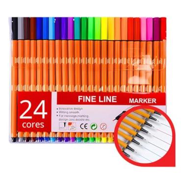 Imagem de Kit Canetas Fine Line 0.4 mm 24 Cores Ponta Fina e Corpo Colorido