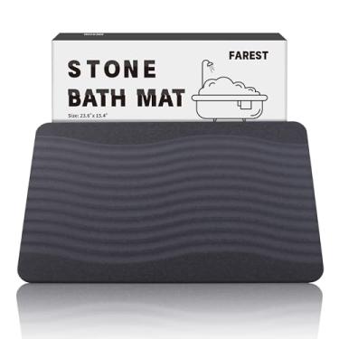 Imagem de Farest Tapete de banho de pedra, tapete de chuveiro de terra de diatomáceas, tapete de banheiro de pedra de secagem rápida, tapetes de diatomita antiderrapantes absorventes para banheira, onda cinza