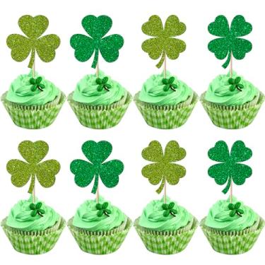 Imagem de 36 Pack Lucky Four Leaf Clover Cupcake Toppers Glitter St.Patrick's Day Shamrock Cupcake Picks for Baby Shower St Patrick's Day Kids Birthday Party Cake Decorations Supplies Gree