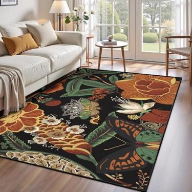Imagem de Tyrot Tapete vintage preto boho floral botânico borboleta sala de estar 9 x 1,5 m