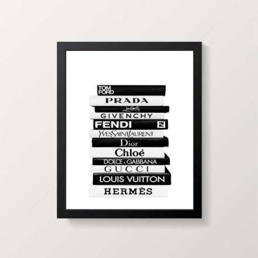 Imagem de Quadro Livros Da Moda Fashion 45X34 Com Vidro Moldura Preta