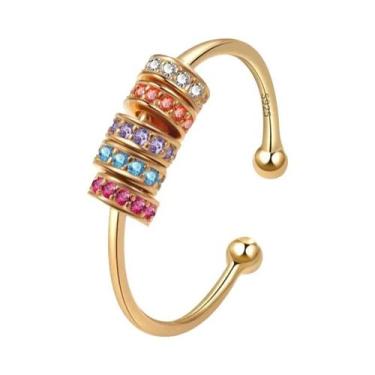 Imagem de Anel Giratório De Cobre Com Cristais Em Formato De Flor, Estrela E Lua