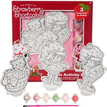 Imagem de Innovative Designs Conjunto de pintura em tela de torta de morango para crianças com 3 telas, tinta acrílica, pincel e suportes