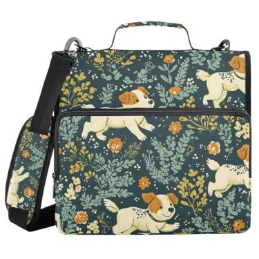 Imagem de Fichário de 3 anéis com zíper com alça de ombro padrão Jack Russell Meadow, fichários de 3,8 cm, grande capacidade, vários bolsos para material de escritório escolar