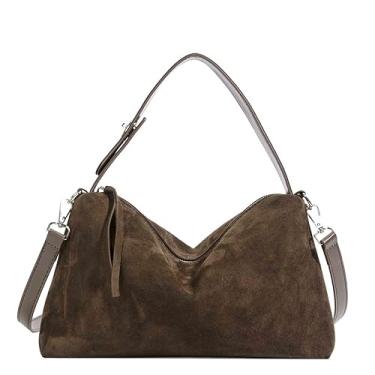 Imagem de Ansseng Bolsa feminina de camurça de couro legítimo, bolsa tiracolo de camurça despojada, bolsa de mão, Café