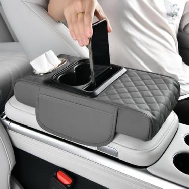 Imagem de LVBOUSLTD Almofada de apoio de braço de carro multifuncional capa de console central para carros com 2 sacos de armazenamento, suporte de copo, caixa de lenços, compartimento para telefone