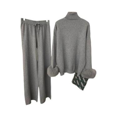 Imagem de Conjunto Feminino De Suéter Com Punhos De Pele De Raposa Natural E Cal