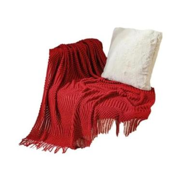 Imagem de Manta De Tricô Grossa Oversized Cáqui Com Borlas, Luxo Vintage Estilo 