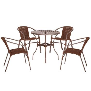 Imagem de 04 Cadeiras Floripa E Mesa Roma 100cm Marrom Trama Marrom