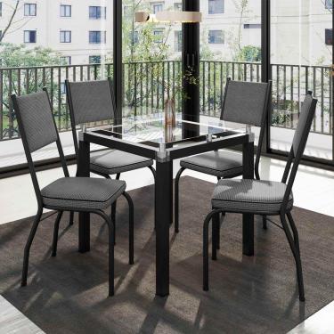 Imagem de Conjunto Mesa De Jantar Com 4 Cadeiras 258 Malva Tampo Vidro Incolor 75cm Sf Preto Assento Platina - Combo Stock