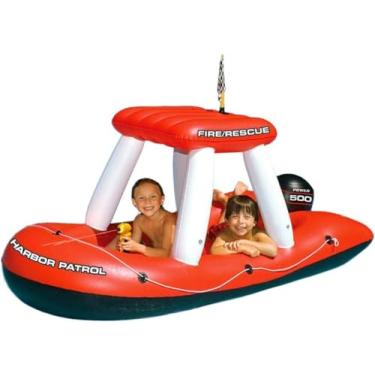 Imagem de Brinquedo inflável para piscina Zone Tech Fireboat Squirter, tema de resgate de incêndio, vermelho e branco