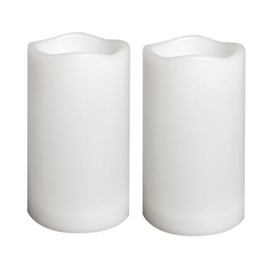 Imagem de Velas sem chama à prova d'água operadas por bateria ao ar livre com temporizador automático, resina plástica cintilante, luzes de pilar elétricas de LED para lanterna, pátio, jardim, decorações de