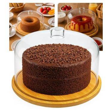 Imagem de Porta Bolo, Giratório com Tampa de Acrílico Transparente, Base de Bambu, 28cm x 10,5cm, Multiuso para Queijos, Pães e Petiscos - Casa, Cozinha, Decoração e Organização