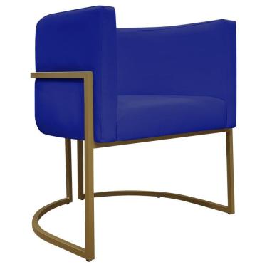 Imagem de Poltrona Decorativa Recepção Luna Base De Ferro Dourada - Azul-royal Corino