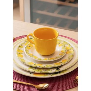 Imagem de Xicara de cha com pires siciliano 260ml amarela ceramica lyor