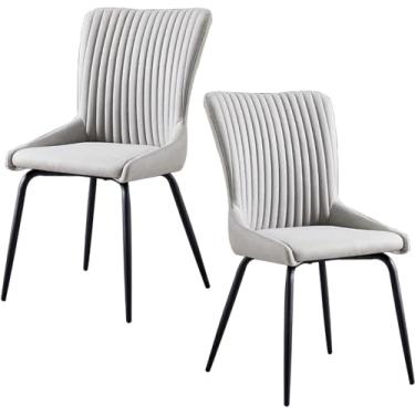 Imagem de Cadeira de jantar de couro PU, conjunto de 2 cadeiras de cozinha, cadeira lateral moderna com pernas de metal, cadeira de maquiagem de design ergonômico nórdico