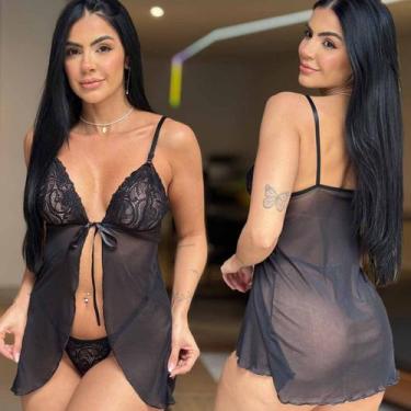 Imagem de Camisola Feminina Curta Tule Transparente Sexy Lingerie Sensual - Like