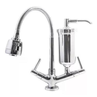 Imagem de Torneira Gourmet Com Filtro Cozinha Luxo Mesa 1/4 De Volta - Prateado 