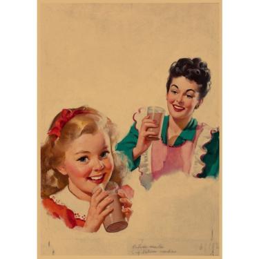 Imagem de Pintura de pôster vintage retrô mãe filha 30x42cm