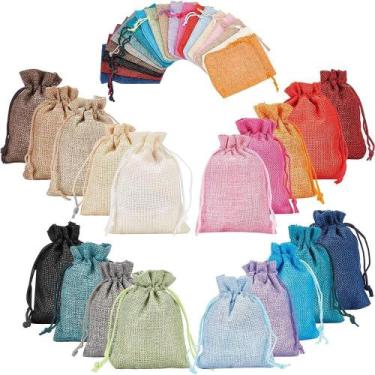 Imagem de Sacos com cordão, algodão e linho para festas e casamentos, pacote com