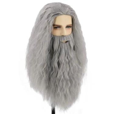 Imagem de Peruca de cosplay Hobbits Gandalf Synthetic Hair 74cm para Halloween -