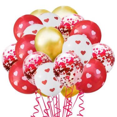 Imagem de Kit de balões de festa, 63 unidades, 30 cm, látex, vermelho, branco, c