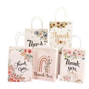 Imagem de Conjunto de sacolas de presente Thank You Floral & Pastel Kraft Pastel