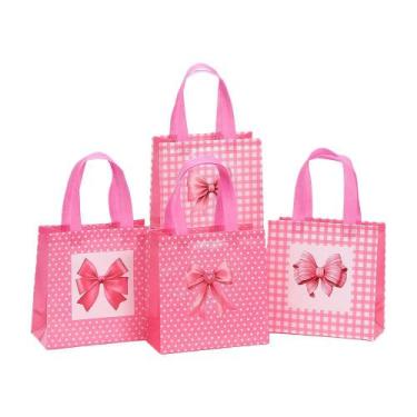 Imagem de Sacos de presente em tecido não tecido, laço rosa com estampa floral, 
