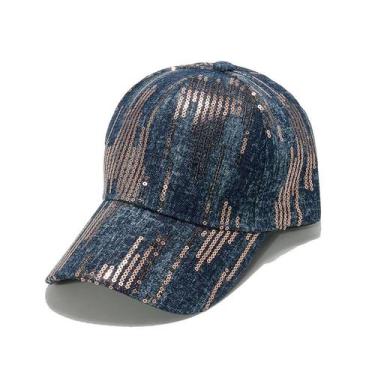 Imagem de Boné de beisebol de poliéster estilo jeans com padrão de lantejoulas c