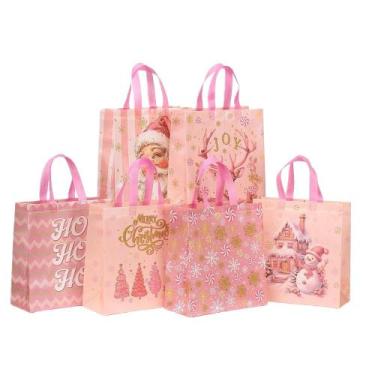 Imagem de Sacos de presente impermeáveis não tecidos rosa de Natal, pacote com 2
