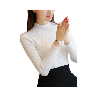 Imagem de Suéter Casual De Manga Longa Com Gola Alta E Renda Para Mulheres, Outo