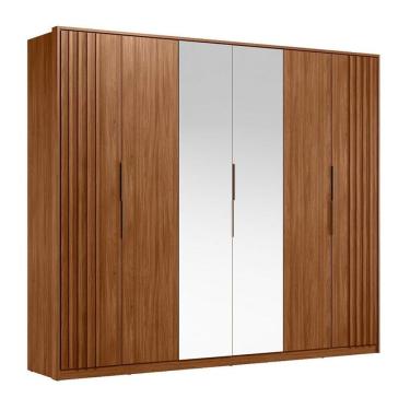 Imagem de Guarda Roupa Casal Ripado Atrice D66410k 6 Portas Nogueira Touch Com Espelho Demóbile - Demartêz
