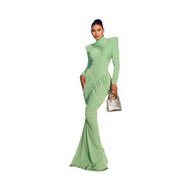 Imagem de Vestido Maxi Feminino De Gola Alta, Costas Descobertas, Manga Longa, E