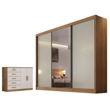 Imagem de Guarda Roupa Casal Duna Com Espelho E Cômoda Seul Cumaru 25 Fendi - Horizonte
