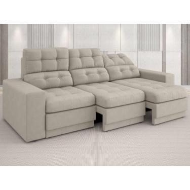 Imagem de Sofá 3 Lugares Net Jobim Assento Retrátil e Reclinável Areia 2,05m (L)