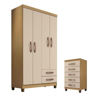 Imagem de Guarda Roupa Solteiro Modena 4 Portas Bater 7 Gavetas MDP Carvalho Americano Off White Incorplac Móveis