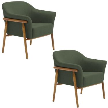 Imagem de Kit 02 Poltronas Luna Base Madeira Poliéster Verde Musgo - Nexta Casa
