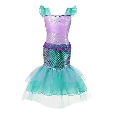 Imagem de Vestido Fantasia Infantil Luxo Princesa Sereia Ariel Lilás e Verde - S
