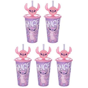 Imagem de 5 Copos com Orelhas da Angel Stitch 500ml Festa Infantil Lembrancinha 