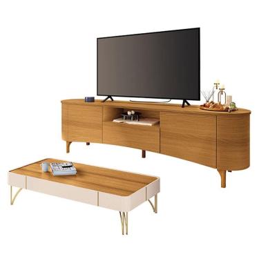 Imagem de Rack Bancada Elara Cinamomo com Mesa de Centro Cadenza Off White Cinamomo - HB Móveis