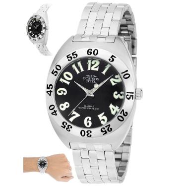 Imagem de Relógio Cosmos Masculino Ref: Oa30003t Casual Aço Prateado