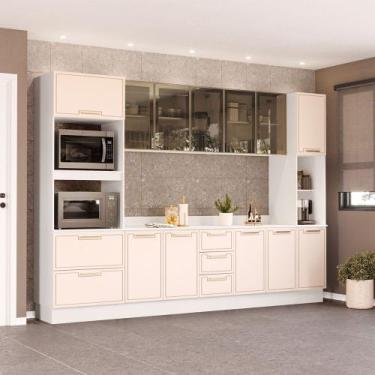 Imagem de Cozinha Completa Amara 13 Portas 4 Gavetas com Vidro Creme/Branco - Po