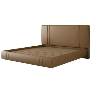 Imagem de Cama King Flutuante com Cabeceira 195cm Lyra Sintético Camel S05 - Mpozenato